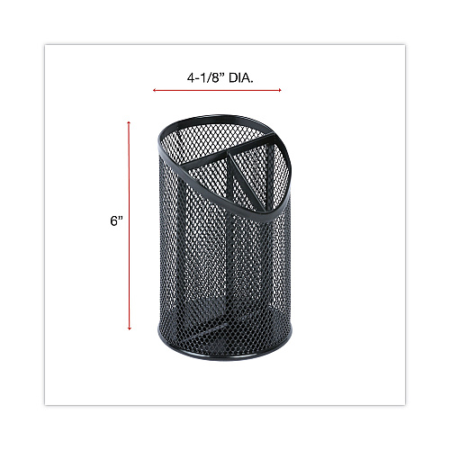 Universal Metal Mesh 3-Compartment Pencil Cup, 4.13" Diameter x 6"h, Black (UNV20019)