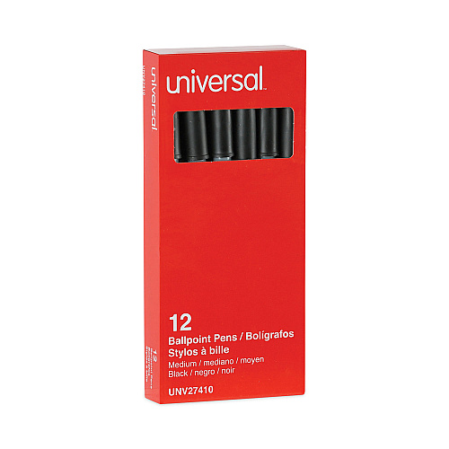 Universal Ballpoint Pen, Stick, Medium 1 mm, Black Ink, Gray/Black Barrel, Dozen (UNV27410)