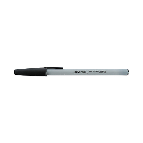 Universal Ballpoint Pen, Stick, Medium 1 mm, Black Ink, Gray/Black Barrel, Dozen (UNV27410)
