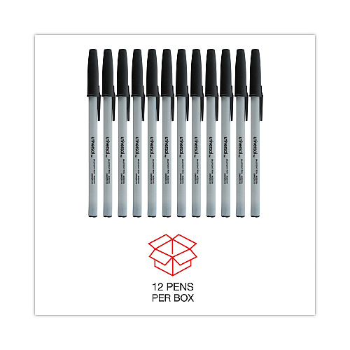 Universal Ballpoint Pen, Stick, Medium 1 mm, Black Ink, Gray/Black Barrel, Dozen (UNV27410)