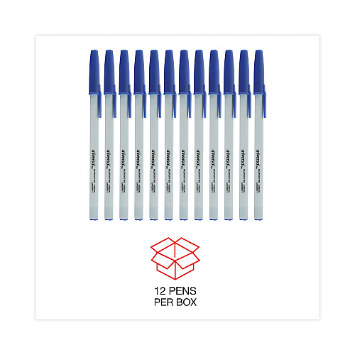 Universal Ballpoint Pen, Stick, Medium 1 mm, Blue Ink, Gray/Blue Barrel, Dozen (UNV27411)