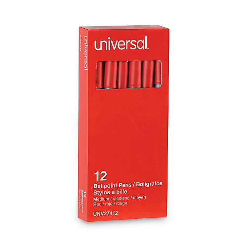 Universal Ballpoint Pen, Stick, Medium 1 mm, Red Ink, Gray/Red Barrel, Dozen (UNV27412)