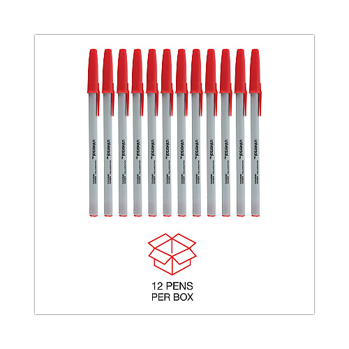 Universal Ballpoint Pen, Stick, Medium 1 mm, Red Ink, Gray/Red Barrel, Dozen (UNV27412)