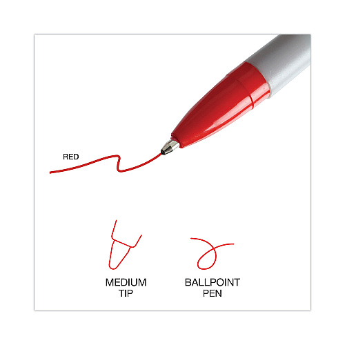 Universal Ballpoint Pen, Stick, Medium 1 mm, Red Ink, Gray/Red Barrel, Dozen (UNV27412)