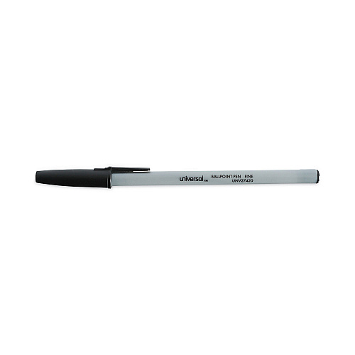 Universal Ballpoint Pen, Stick, Fine 0.7 mm, Black Ink, Gray/Black Barrel, Dozen (UNV27420)