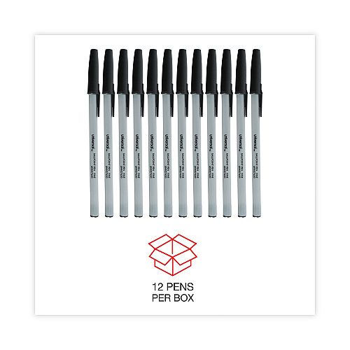 Universal Ballpoint Pen, Stick, Fine 0.7 mm, Black Ink, Gray/Black Barrel, Dozen (UNV27420)