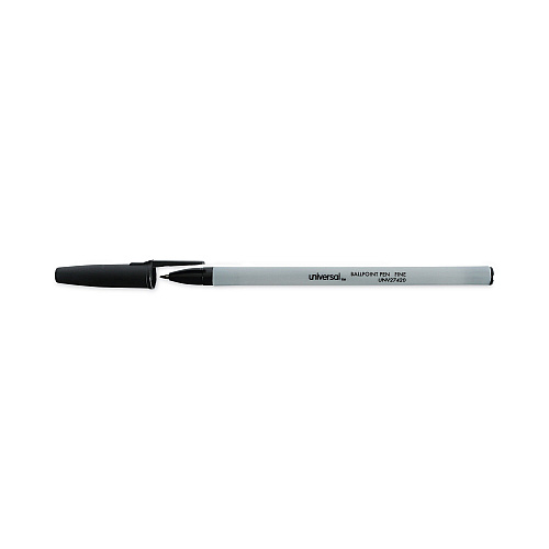 Universal Ballpoint Pen, Stick, Fine 0.7 mm, Black Ink, Gray/Black Barrel, Dozen (UNV27420)
