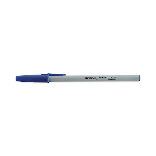 Universal Ballpoint Pen, Stick, Fine 0.7 mm, Blue Ink, Gray/Blue Barrel, Dozen (UNV27421)