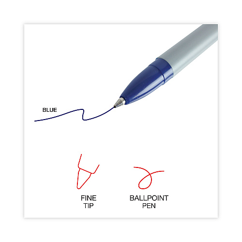 Universal Ballpoint Pen, Stick, Fine 0.7 mm, Blue Ink, Gray/Blue Barrel, Dozen (UNV27421)