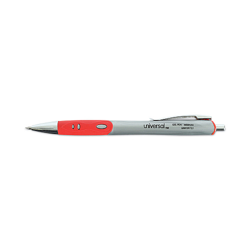 Universal Comfort Grip Gel Pen, Retractable, Medium 0.7 mm, Red Ink, Gray/Red/Silver Barrel, Dozen (UNV39722)