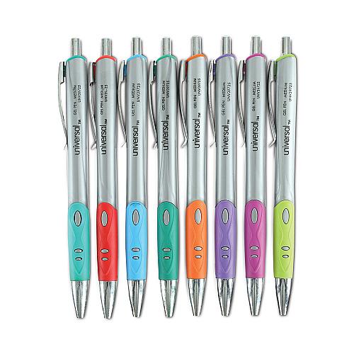 Universal Comfort Grip Gel Pen, Retractable, Medium 0.7 mm, Assorted Ink and Barrel Colors, 8/Pack (UNV39725)