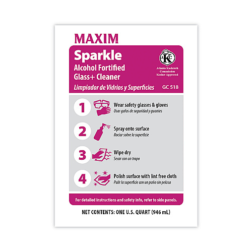 Maxim RTU Sparkle Glass Cleaner, Safe-to-Ship, 32 oz Bottle, 6/Carton (05180086)