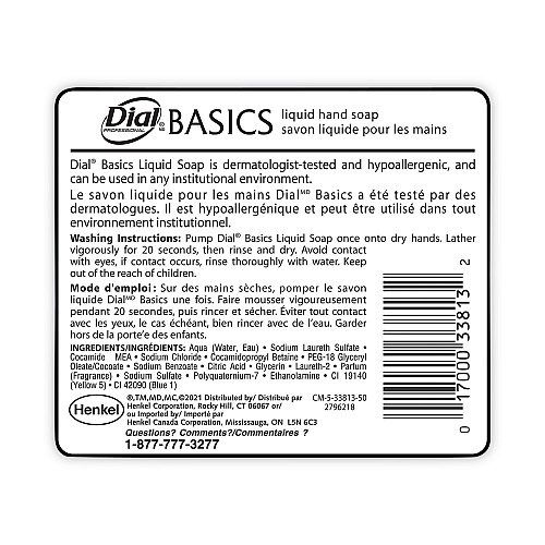 Dial Basics MP Free Liquid Hand Soap, Unscented, 16 oz, 12/Carton (33815)