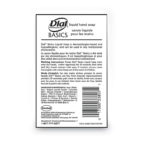 Dial Basics MP Free Liquid Hand Soap Refill, Honeysuckle Scent, 3.78 L, 4/Carton (33809)