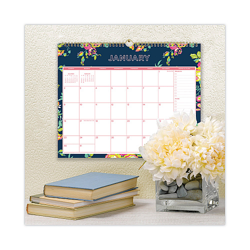 Blue Sky Day Designer Peyton Wall Calendar, Floral Artwork, 15 x 12, White/Navy Sheets, 12-Month (Jan to Dec): 2026 (103627)