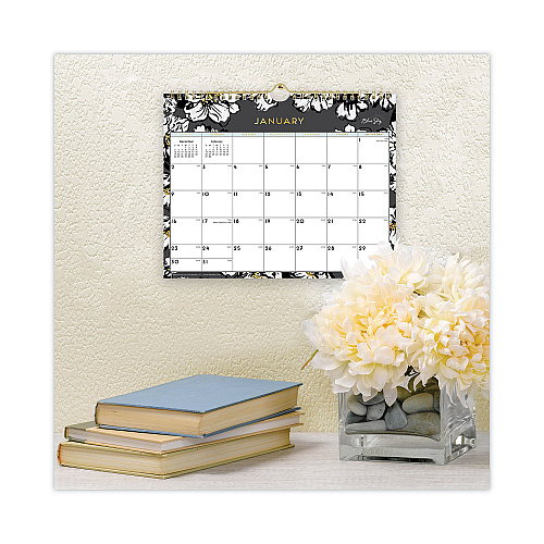 Blue Sky Baccara Dark Wall Calendar, Floral Artwork, 11 x 8.75, White/Black/Gold Sheets, 12-Month (Jan to Dec): 2026 (116052)