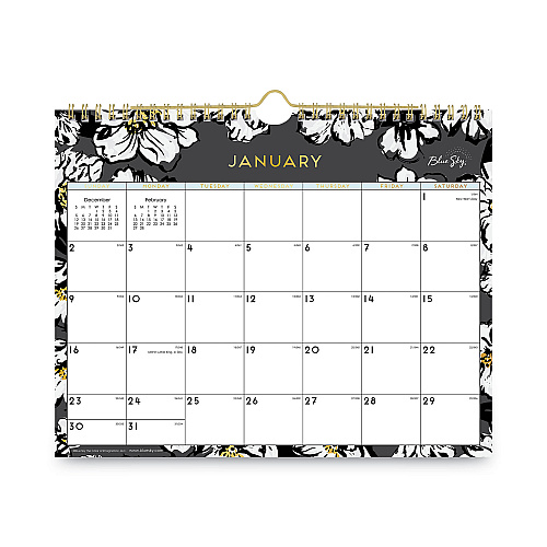 Blue Sky Baccara Dark Wall Calendar, Floral Artwork, 11 x 8.75, White/Black/Gold Sheets, 12-Month (Jan to Dec): 2026 (116052)