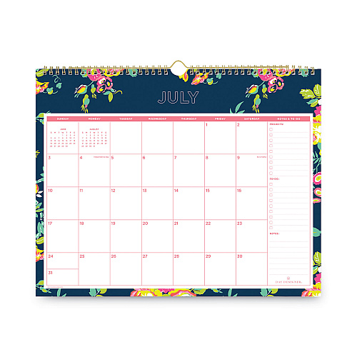 Blue Sky Day Designer Peyton Academic Wall Calendar, Floral Artwork, 15 x 12, White/Navy Sheets, 12-Month (July to June): 2025 to 2026 (107934)