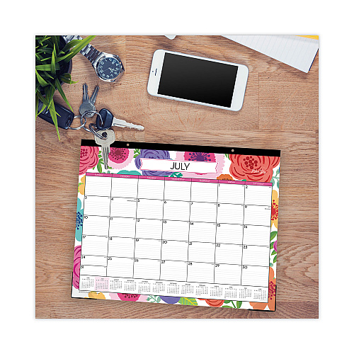 Blue Sky Mahalo Academic Desk Pad, Floral Artwork, 22 x 17, Black Binding, Clear Corners, 12-Month (July to June): 2025 to 2026 (100157)