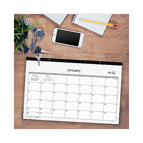Blue Sky Enterprise Desk Pad, Geometric Artwork, 17 x 11, White/Gray Sheets, Black Binding, Clear Corners, 12-Month (Jan to Dec): 2026 (111293)