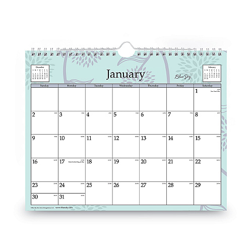 Blue Sky Rue Du Flore Wall Calendar, Floral Artwork, 11 x 8.75, White/Jade/Lavender Sheets, 12-Month (Jan to Dec): 2026 (101613)