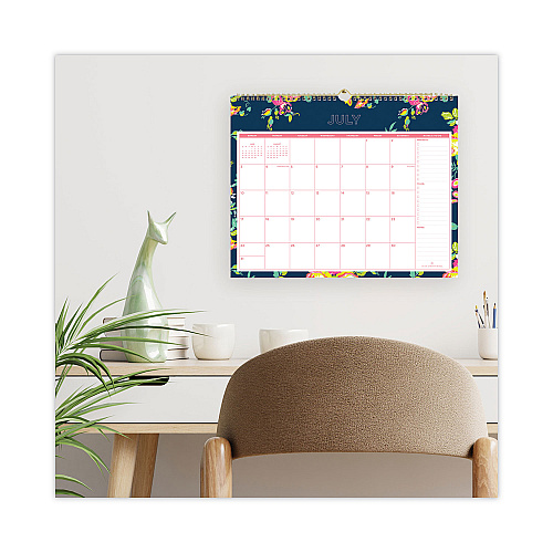 Blue Sky Day Designer Peyton Academic Wall Calendar, Floral Artwork, 15 x 12, White/Navy Sheets, 12-Month (July to June): 2025 to 2026 (107934)