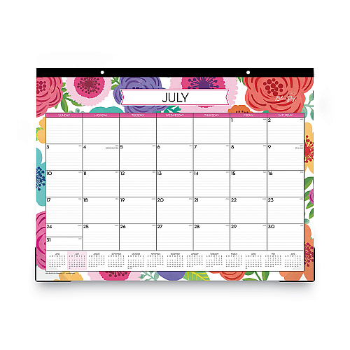 Blue Sky Mahalo Academic Desk Pad, Floral Artwork, 22 x 17, Black Binding, Clear Corners, 12-Month (July to June): 2025 to 2026 (100157)