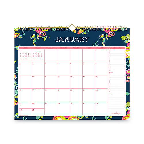 Blue Sky Day Designer Peyton Wall Calendar, Floral Artwork, 15 x 12, White/Navy Sheets, 12-Month (Jan to Dec): 2026 (103627)