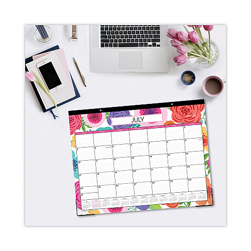 Blue Sky Mahalo Academic Desk Pad, Floral Artwork, 22 x 17, Black Binding, Clear Corners, 12-Month (July to June): 2025 to 2026 (100157)