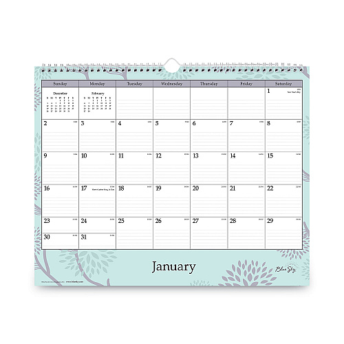 Blue Sky Rue Du Flore Wall Calendar, Floral Artwork, 12 x 15, White/Jade/Lavender Sheets, 12-Month (Jan to Dec): 2025 (101611)