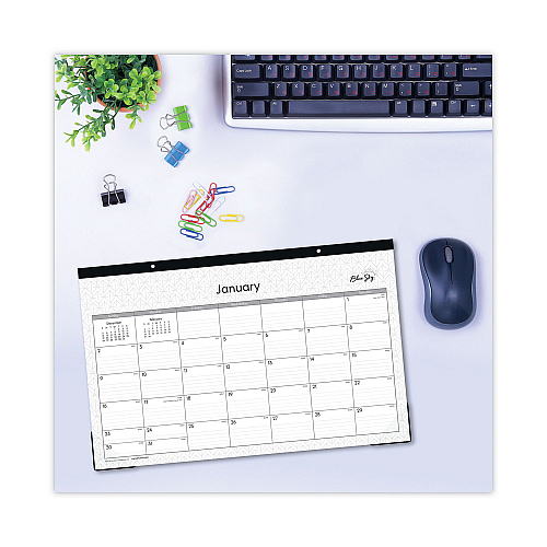 Blue Sky Enterprise Desk Pad, Geometric Artwork, 17 x 11, White/Gray Sheets, Black Binding, Clear Corners, 12-Month (Jan to Dec): 2026 (111293)