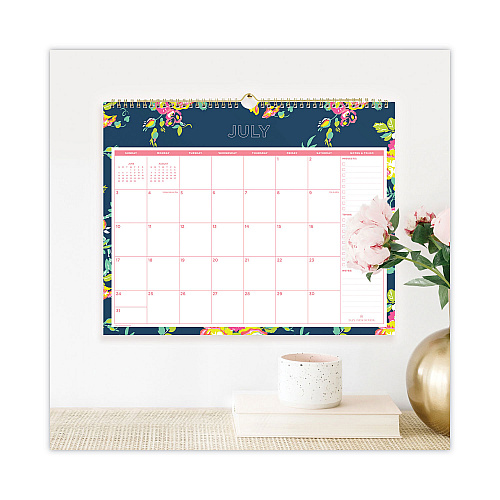 Blue Sky Day Designer Peyton Academic Wall Calendar, Floral Artwork, 15 x 12, White/Navy Sheets, 12-Month (July to June): 2025 to 2026 (107934)