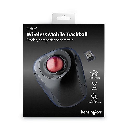 Kensington Orbit Wireless Mobile Trackball, 2.4 GHz Frequency/30 ft Wireless Range, Left/Right Hand Use, Black/Red (72352)