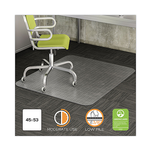 Deflecto DuraMat Moderate Use Chair Mat, Low Pile Carpet, Flat, 45 x 53, Rectangle, Clear (CM13242)