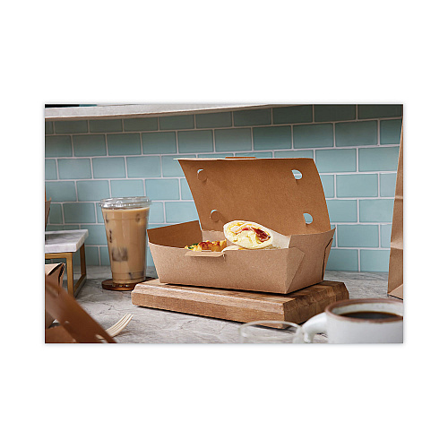 Pactiv EarthChoice Tamper Evident OneBox Paper Box, 9.04 x 4.85 x 2.75, Kraft, 162/Carton (NOB04SKECTE)