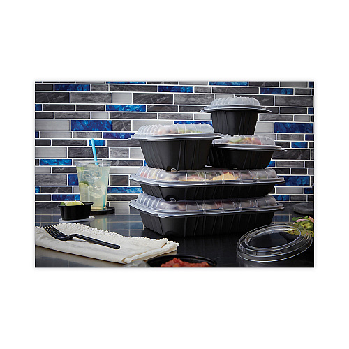 Pactiv EarthChoice Entree2Go Takeout Container, 3-Compartment, 48 oz, 11.75 x 8.75 x 2.13, Black, Plastic, 200/Carton (YCNB12X95203)