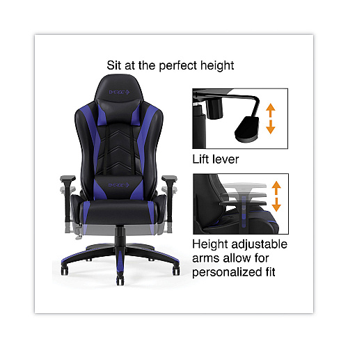 Emerge Vartan Bonded Leather Gaming Chair, Supports Up to 275 lbs, Blue/Black Seat, Blue/Black Back, Black Base (53242)