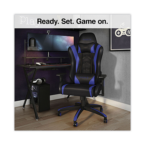 Emerge Vartan Bonded Leather Gaming Chair, Supports Up to 275 lbs, Blue/Black Seat, Blue/Black Back, Black Base (53242)