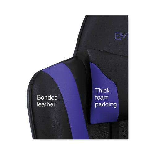 Emerge Vartan Bonded Leather Gaming Chair, Supports Up to 275 lbs, Blue