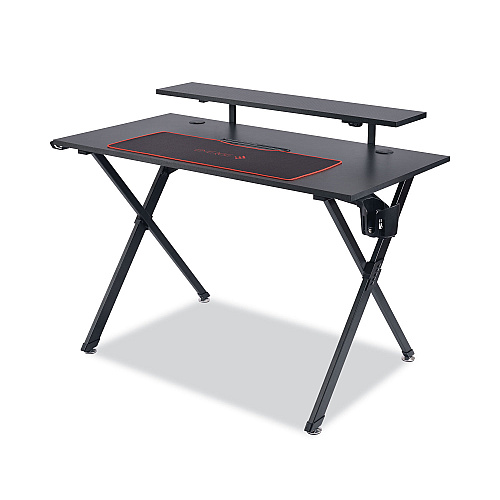 Emerge Vizon Gaming Desk with Raised Monitor Platform and Six-Color LED Lighting Strip, 47.2" x 26.6" x 35", Black (59260)