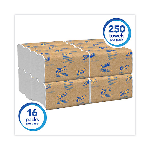Scott Essential Single-Fold Towels, Absorbency Pockets, 9.3 x 10.5, 250/Pack, 16 Packs/Carton (01700)
