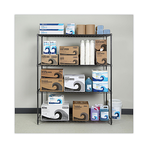 Alera All-Purpose Wire Shelving Starter Kit, Four-Shelf, 60w x 24d x 72h, Black Anthracite Plus (ALESW206024BA)