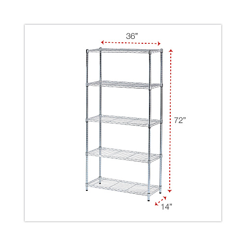Alera Residential Wire Shelving, Five-Shelf, 36w x 14d x 72h, Silver (ALESW853614SR)