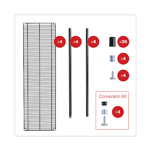 Alera All-Purpose Wire Shelving Starter Kit, Four-Shelf, 60w x 18d x 72h, Black Anthracite Plus (ALESW206018BA)