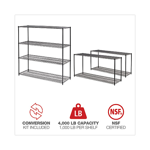Alera BA Plus Wire Shelving Kit, Four-Shelf, 72w x 24d x 72h, Black Anthracite Plus (ALESW207224BA)