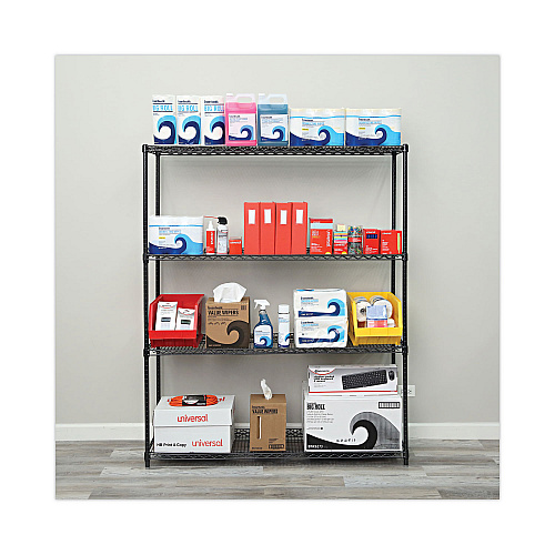 Alera All-Purpose Wire Shelving Starter Kit, Four-Shelf, 60w x 18d x 72h, Black Anthracite Plus (ALESW206018BA)