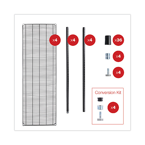 Alera BA Plus Wire Shelving Kit, Four-Shelf, 72w x 24d x 72h, Black Anthracite Plus (ALESW207224BA)