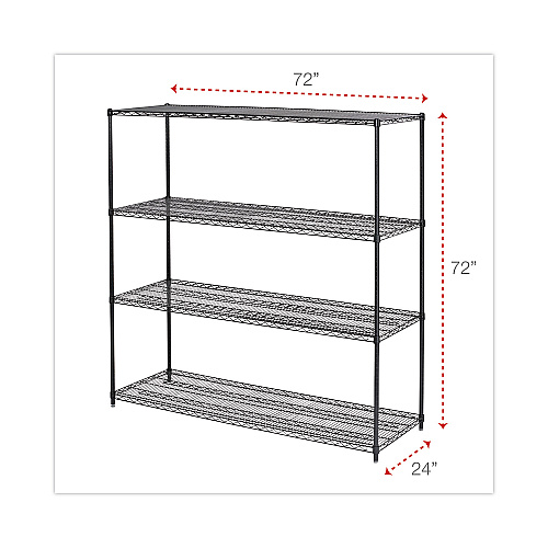 Alera BA Plus Wire Shelving Kit, Four-Shelf, 72w x 24d x 72h, Black Anthracite Plus (ALESW207224BA)