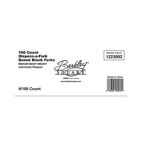Berkley Square Dispens-a-Fork, Individually Wrapped, Mediumweight, Plastic, Black, 100/Box (BEP90202)