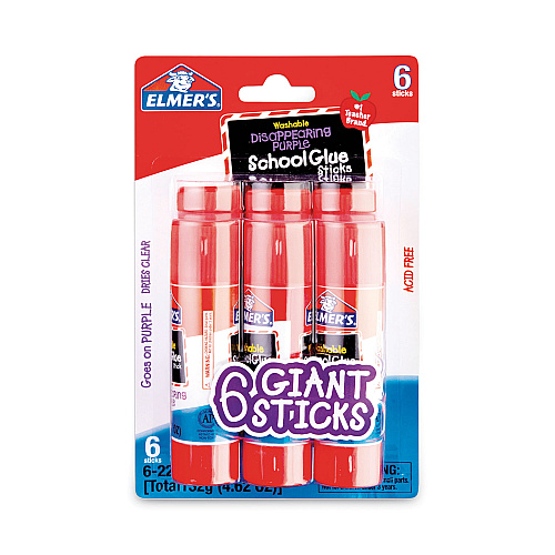 Elmer's School Glue Stick, 0.77 oz, Applies Purple, Dries Clear, 6/Pack (E578)